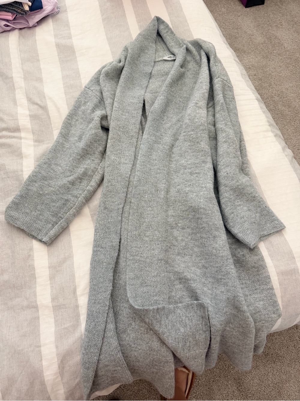 Double Zero Light Gray Open Front Longline Cardigan